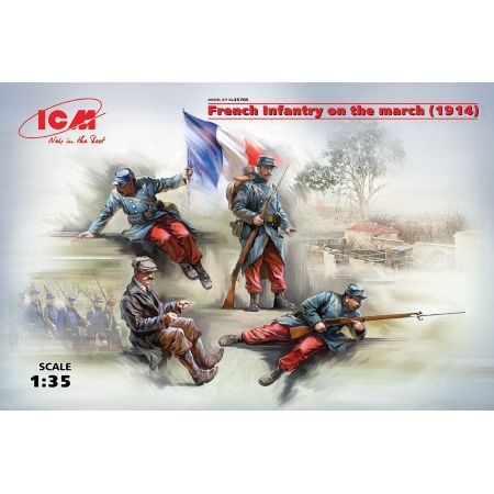 French Infantry on the march 1914 4 figures 1/35