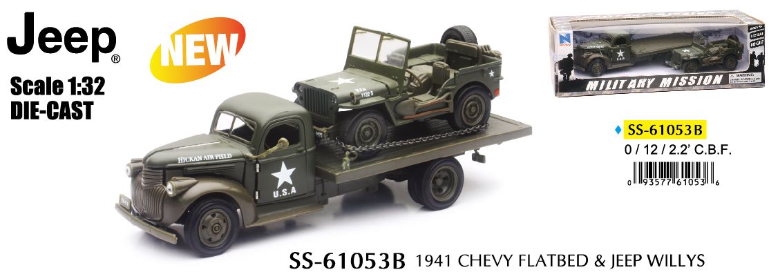 New Ray Newr61053BSS 1941 Chevy Flatbed and Jeep Willys 1/32 