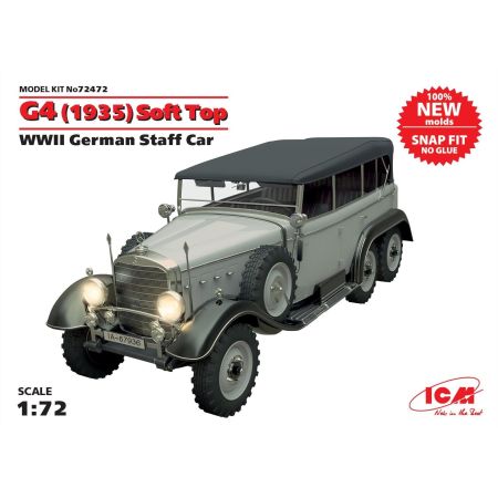 G4 1935 production Soft Top WWII German Staff Car snap fit/no glue 1/72